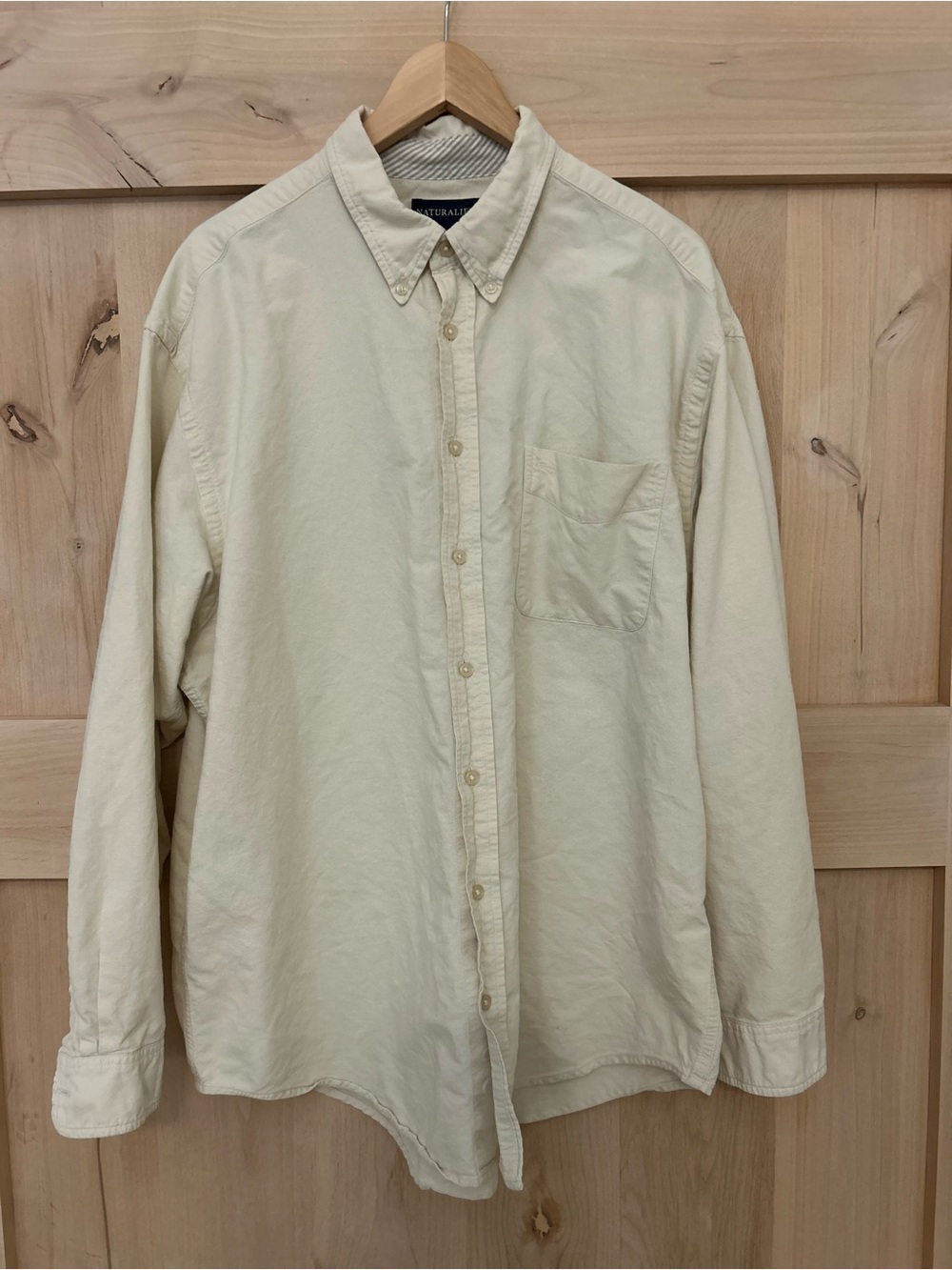 Natural Life Men's Cream Classic cotton Button-Down Shirt, EUC, XL.
